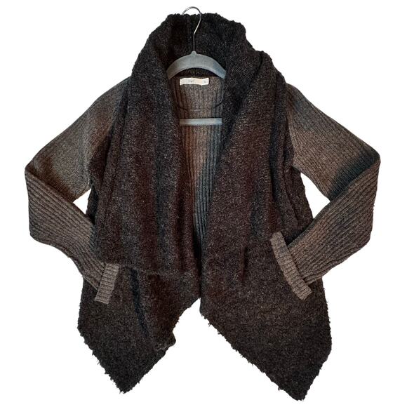 Hazel Wool Blend Cardigan Sweater Charcoal Open Waterfall Boucle Ribbed S - Picture 1 of 6